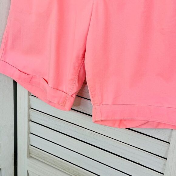 H&M Twill Cuffed Chino Bermuda Shorts Neon Coral Size 6 Stretch - Picture 4 of 12